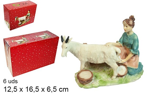 [103443] Chèvre à traire bergère en résine grande 12,5 cm