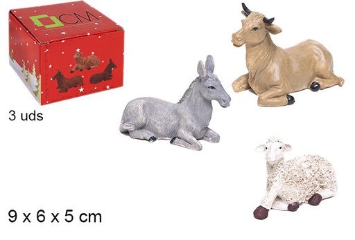 [103449] Pack 3 animaux: âne, vache, mouton 9 cm