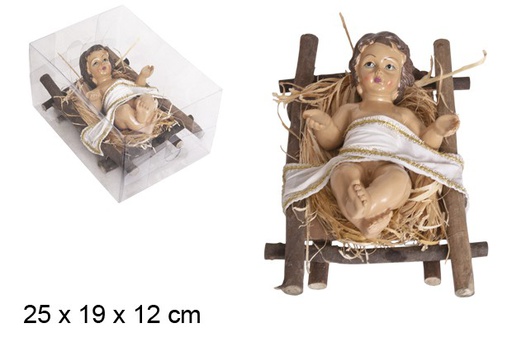 [103501] Niño jesus en cuna madera 25cm