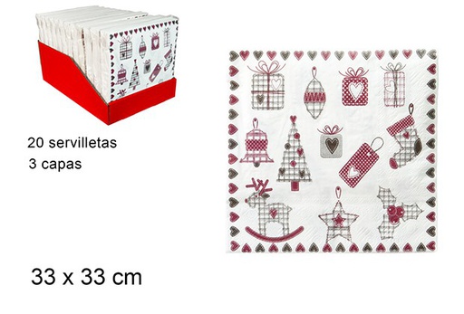 [103524] Pack 20 serviettes papier à 3 plis décoré Noël 33 cm