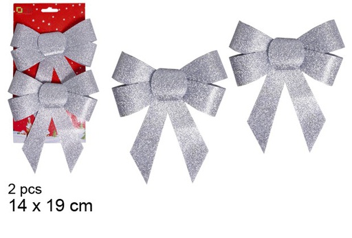 [103540] Pack 2 silver Christmas bows 14x19 cm