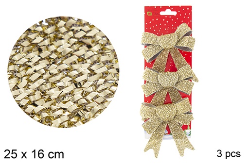 [103548] Pack 3 fiocchi oro con fiocchi di neve 25x16 cm