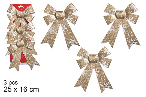 [103548] Pack 3 gold bows with snowflakes 25x16 cm