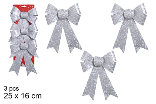 [103549] Pack 3 silver bows with snowflakes 25x16 cm