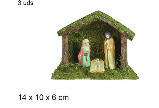 [103559] Nacimiento 3 piezas pesebre madera 14x10x6 cm