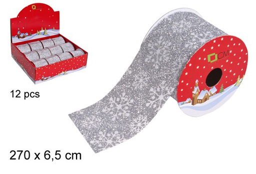 [103619] Ruban de Noël argenté décoré 270x6,5 cm