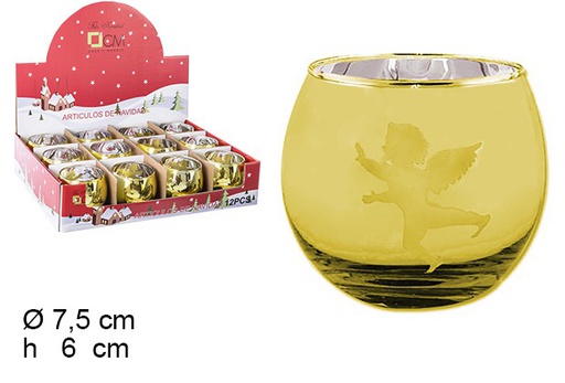 [103673] Gold crystal candle holder angel 7,5 cm