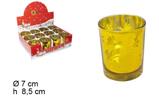 [103676] Gold crystal candle holder deer 7 cm