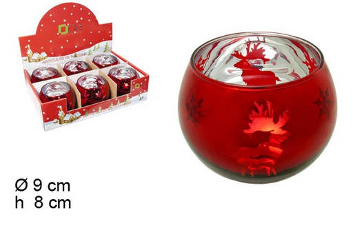 [103679] Red glass candle holder deer 9 cm
