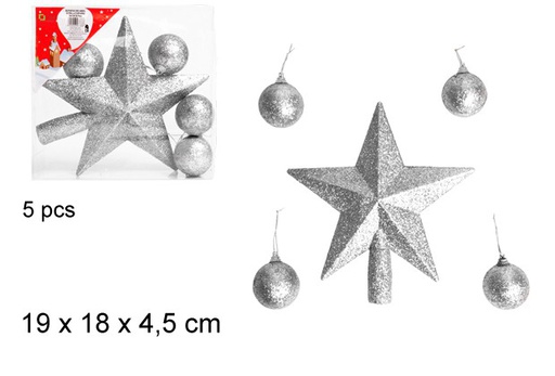 [103691] Star tree tip + 4 silver glitter balls