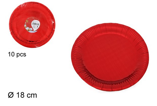 [103793] Pack 10 piatti piani natalizi in carta rossa 18 cm