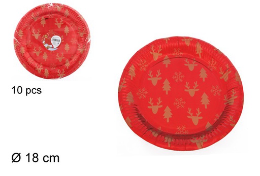 [103800] 10/ASSIETTE EN CARTON DÉCORÉE NOËL ROUGE 18 CM 