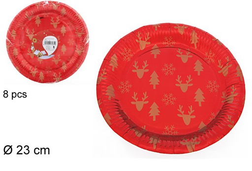 [103803] Pack 10 red Christmas decorated paper plates 23 cm