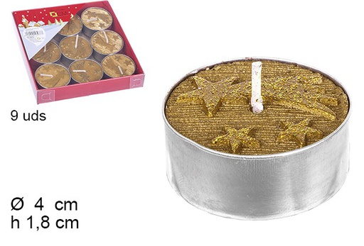 [103977] Pack 9 velas oro decorada estrella fugaz Navidad 4 cm