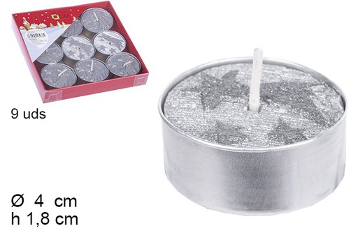 [103978] Pack 9 silver candles decorated shooting star Christmas 4 cm