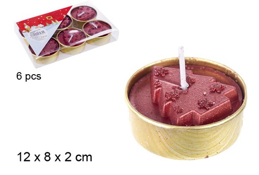 [103984] Pack 6 red candles decorated Christmas tree 12 cm
