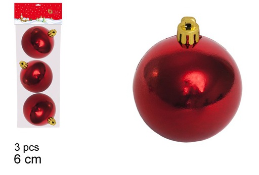 [104034] Pack 3 bolas de Natal vermelhas brilhantes 6 cm