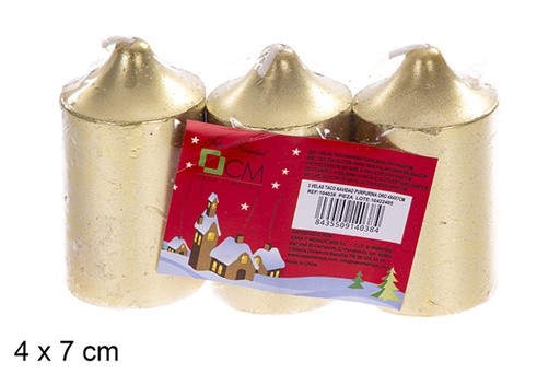 [104038] Pack 3 gold Christmas taco candles 4x7 cm