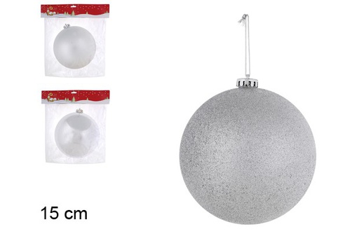 [104086] Silver shiny/matte/glitter Christmas bauble 15 cm