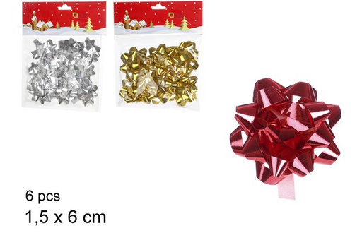 [104302] Pack 6 noeuds argent/or/rouge 1,5x6 cm