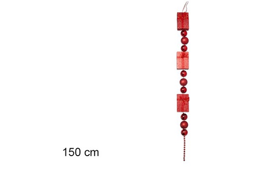 [104307] Pendentif cadeaux et boules rouges 150 cm