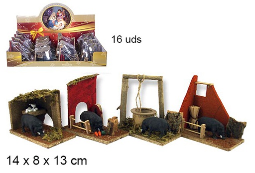 [104366] Nativity scene with wild boar 14x8 cm