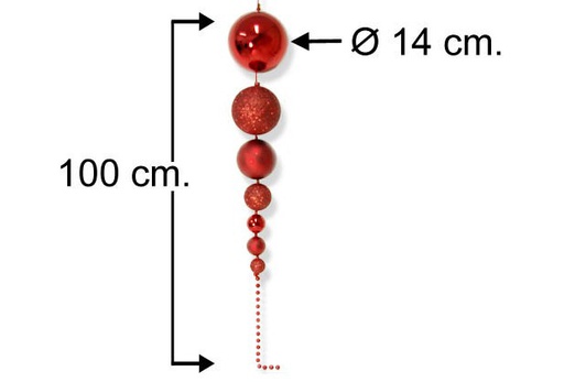 [104369] Cadena de bolas Navidad rojo 100 cm