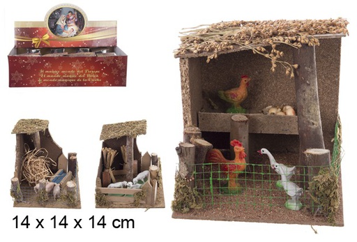 [104382] Stable scene with assorted animals 14 cm