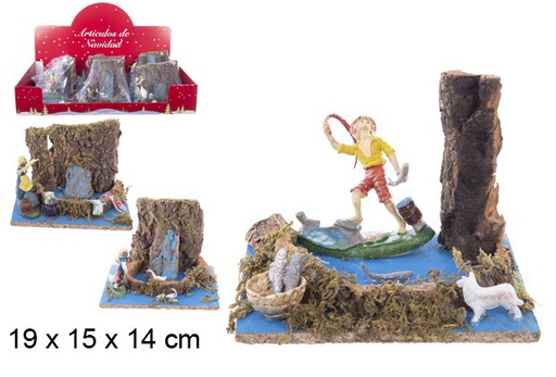 [104385] Shepherd washerwoman scene in river assorted models 19x15 cm