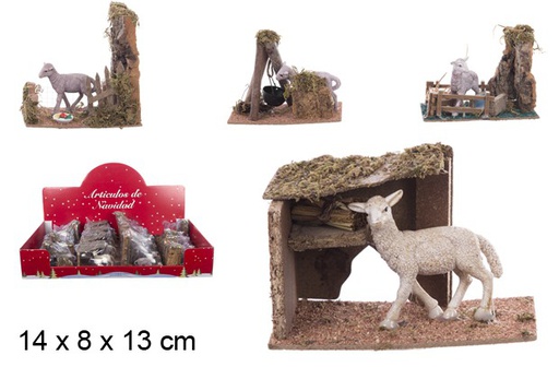 [104399] Nativity scene with sheep 14x8 cm