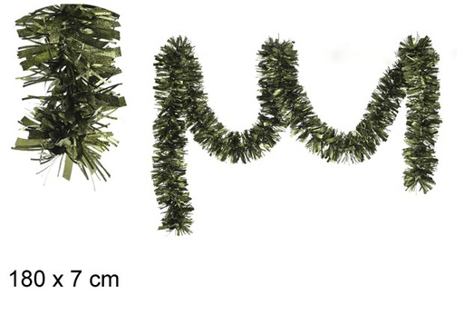 [105212] Embassed olive green wide Christmas tinsel 180x7 cm