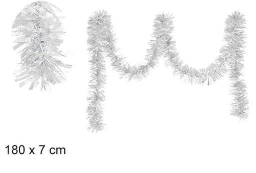 [105219] Embossed silver wide christmas tinsel 7x180 cm