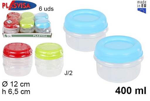 [030529] Pack 2 botes chato  plástico tapa colores surtidos 400 ml