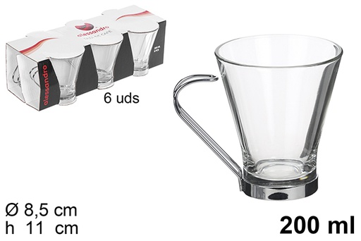 [100008] Taza cristal café con leche asa metal 200 ml