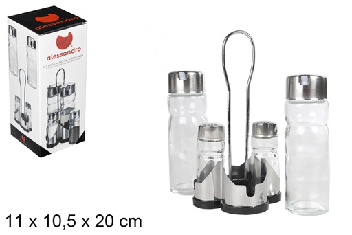 [100475] Glass and stainless steel cruet set