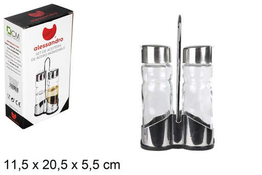 [100482] Glass and stainless steel cruet set