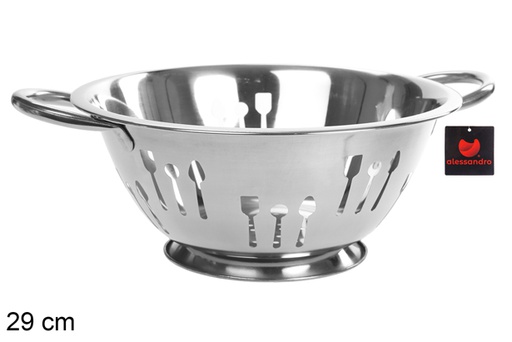 [100546] Steel colander decorated with cutlery 29 cm