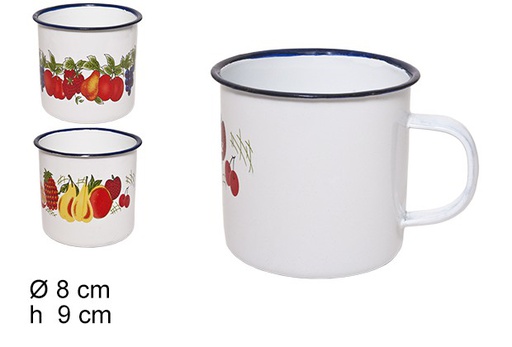 [100785] Taza latón esmaltada decorada frutas 8 cm