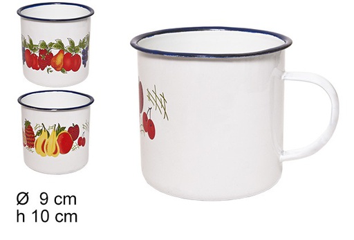 [100787] Mug émaillé décoré fruits 9 cm