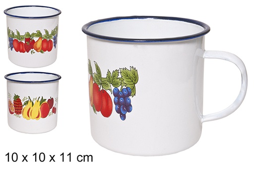 [100789] Enamel mug decorated fruit 10 cm 