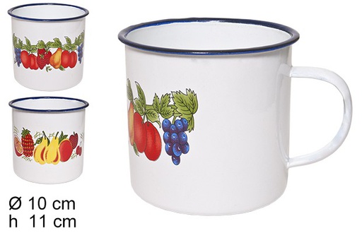 [100789] Mug émaillé décoré fruits 10 cm 