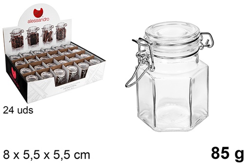 [100829] Hexagonal glass spice jar 85 gr.