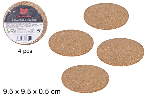 [101360] Pack 4 round cork coaster 9,5 cm