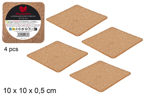 [101361] Pack 4 sottobicchiere quadrati in sughero 10 cm