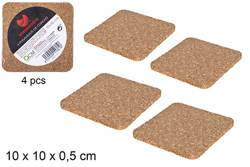 [101361] Pack 4 squared cork coaster 10 cm