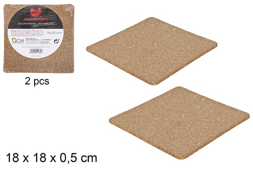 [101364] Pack 2 sottobicchiere quadrato in sughero 18 cm