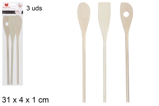 [101456] Pack 3 colheres de cozinha sortidas de madeira 31 cm