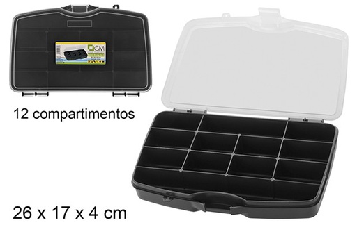 [101651] Caixa de ferramentas em plástico preto com 12 compartimentos