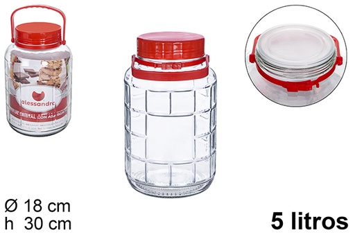 [101652] Glass jar with red handle 5 liters