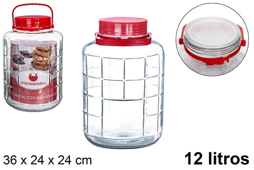 [101653] Glass jar with red handle 12 l.